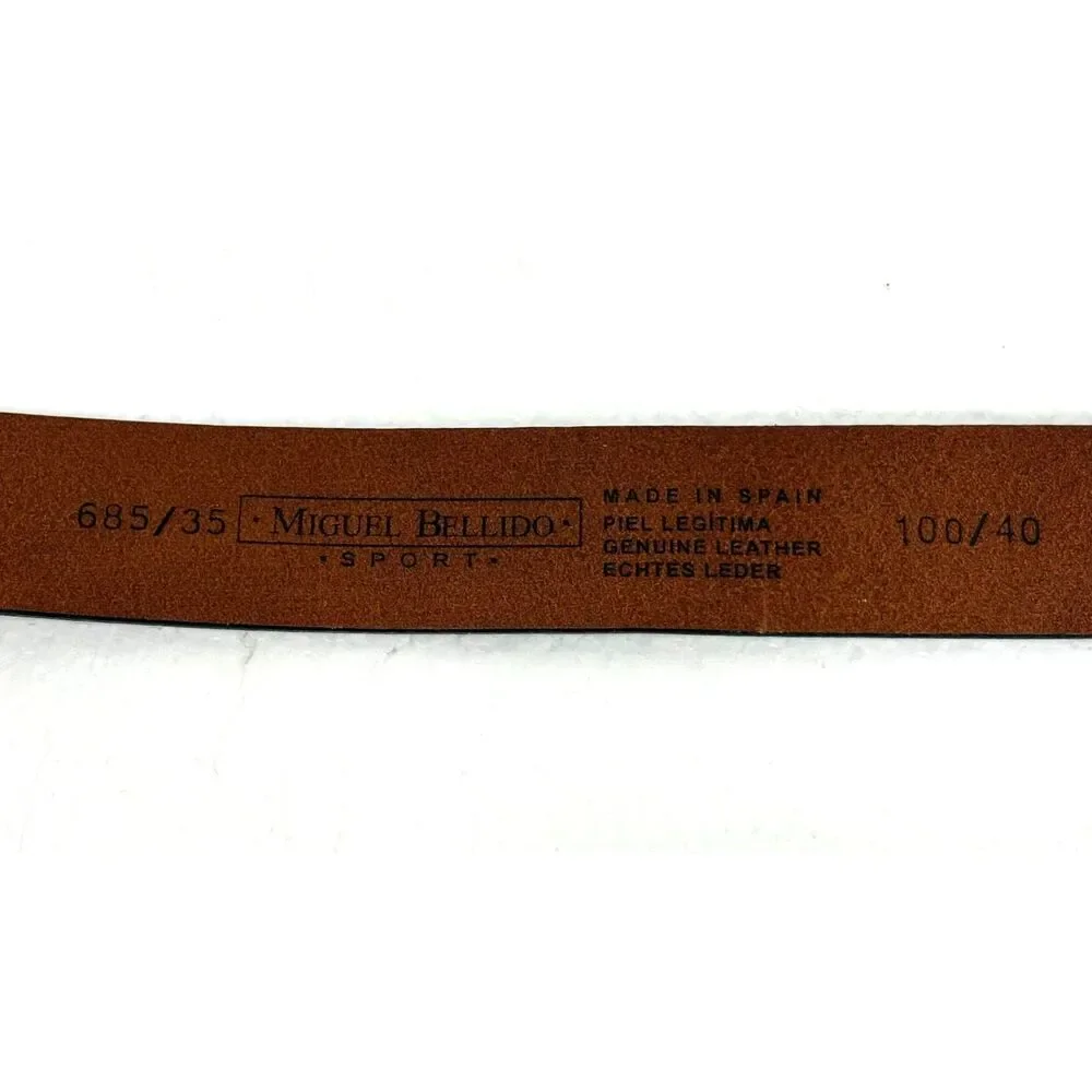Miguel Bellido Sport Leather Belt Mens 40 Brown White Stitching Made in Spain